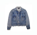 ERD Distressed Cropped Raw‑Edge Denim Trucker Jacket