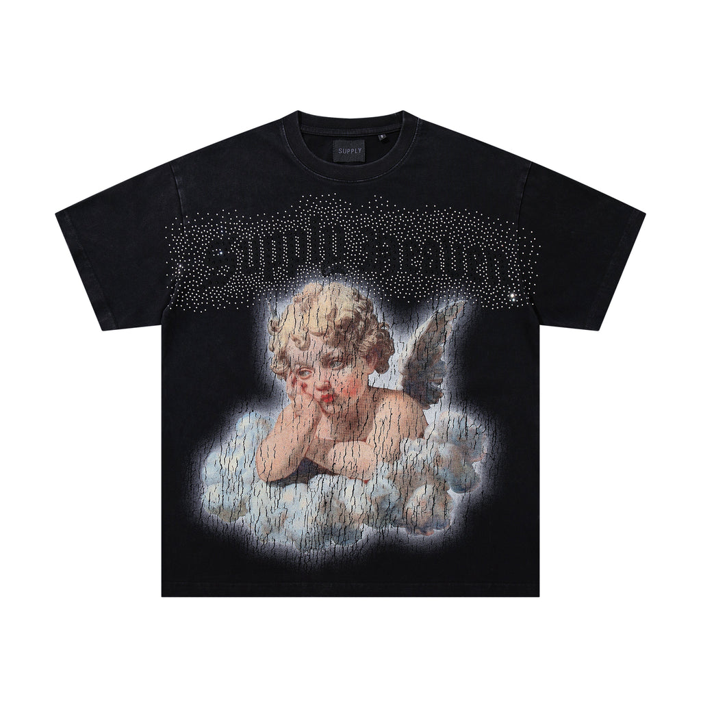 SUPPLY Angel Dragon Flame Graphic Oversized Black T-Shirt