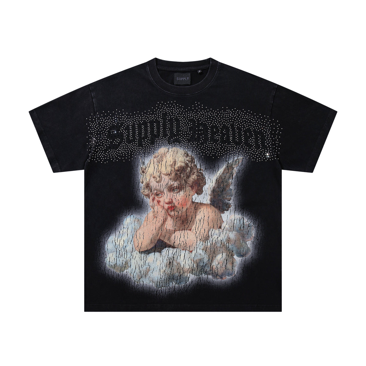 SUPPLY Angel Dragon Flame Graphic Oversized Black T-Shirt